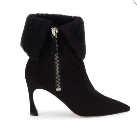 Alexandre Birman Mirabella 85 Curvy Shearling Suede Booties IT 39 / US 8-8.5 Bla - Picture 2 of 16
